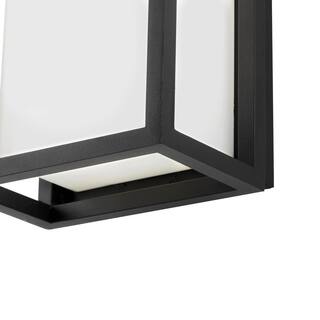 Home Decorators Collection Abbey Modern 1-Light Sand Black LED Hardwired Outdoor Wall Lantern Sconce with Acrylic White Shade (1-Pack) 23758