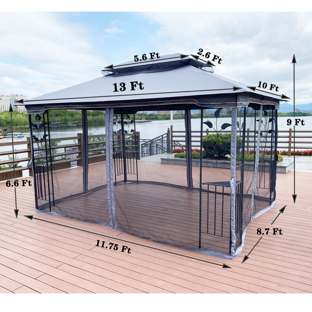 Versatile 13' x10' Outdoor Patio Gazebo with Double Vented Roof   Detachable Mosquito Net  Suitable for Lawn  Garden  Backyard