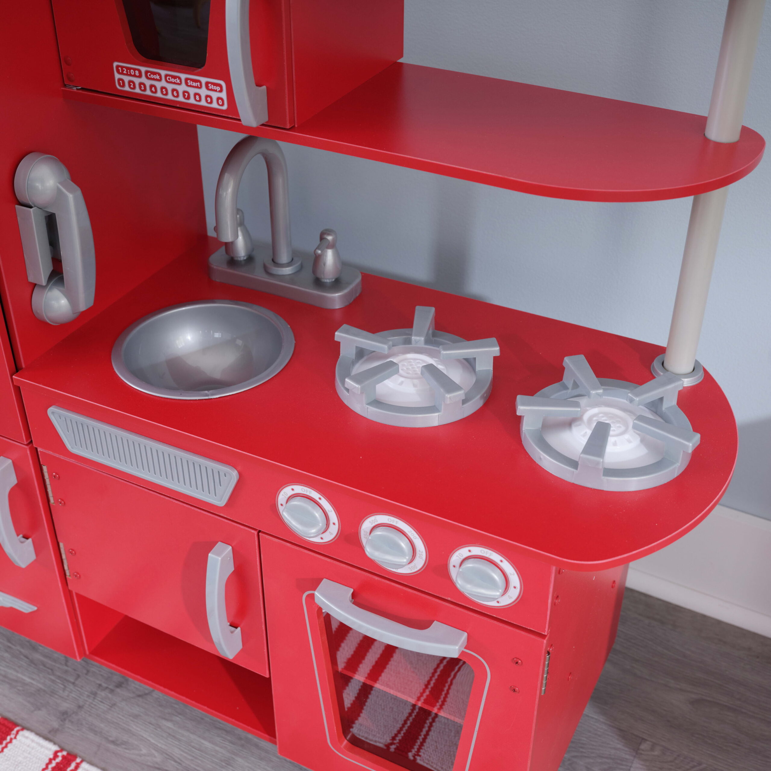 KidKraft Red Vintage Wooden Play Kitchen with Stainless Steel-Look Trim， Play Phone