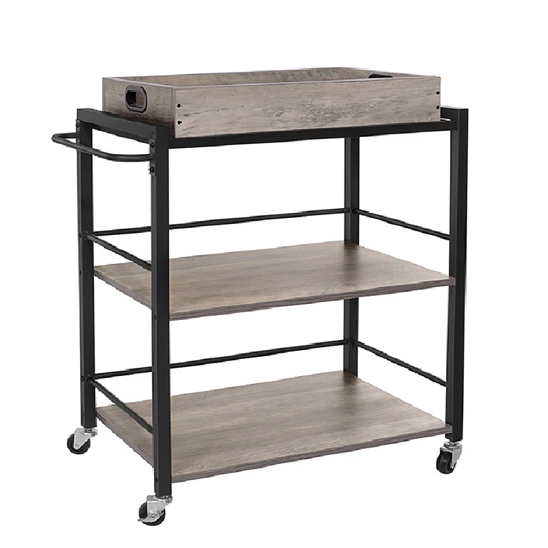 Kitchen Serving Cart， 3-Tier Kitchen Utility Cart on Wheels with Storage， Universal Casters w/Brakes