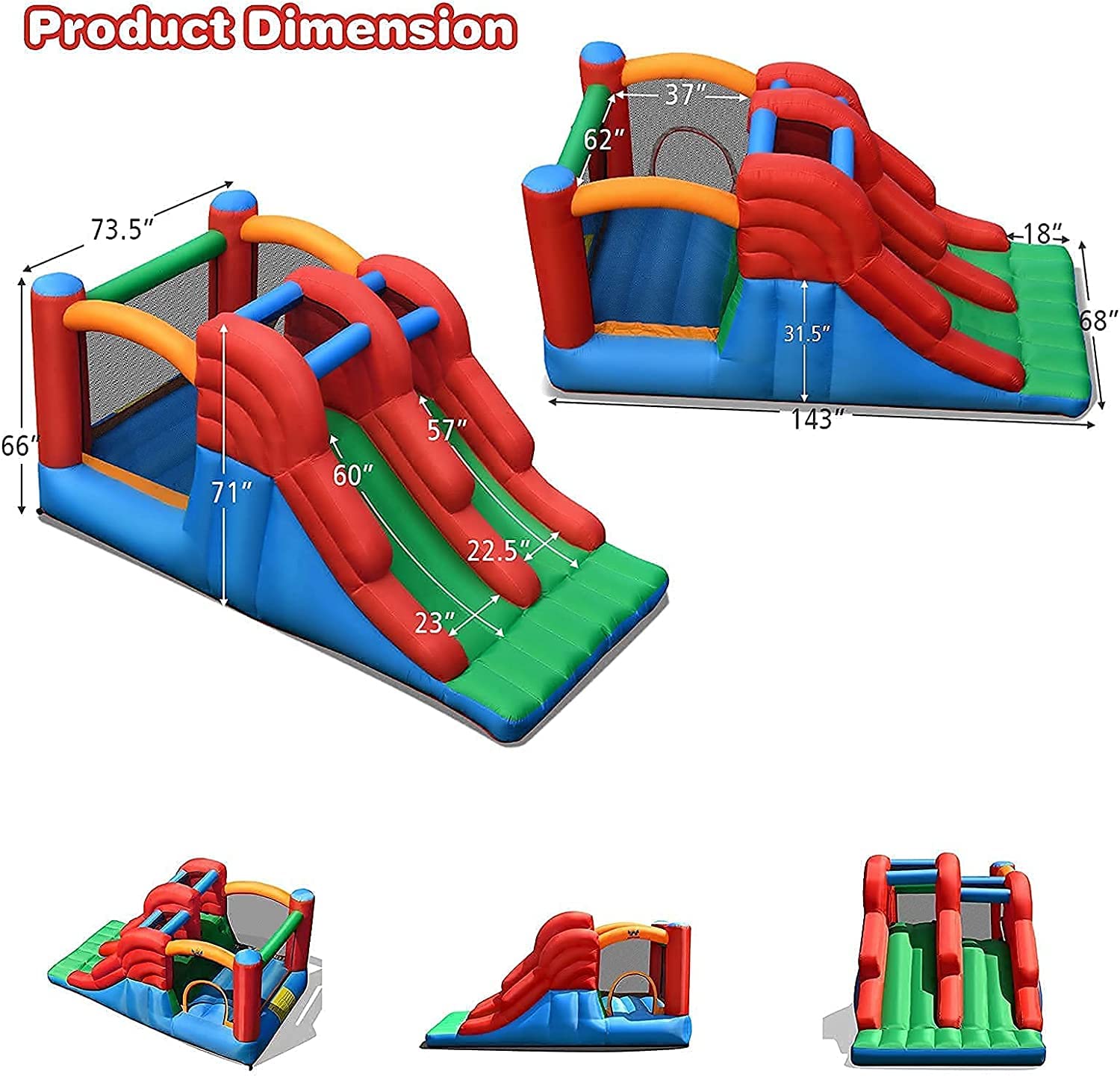 Costzon Inflatable Bounce House, Double Slide Bouncy House for Kids