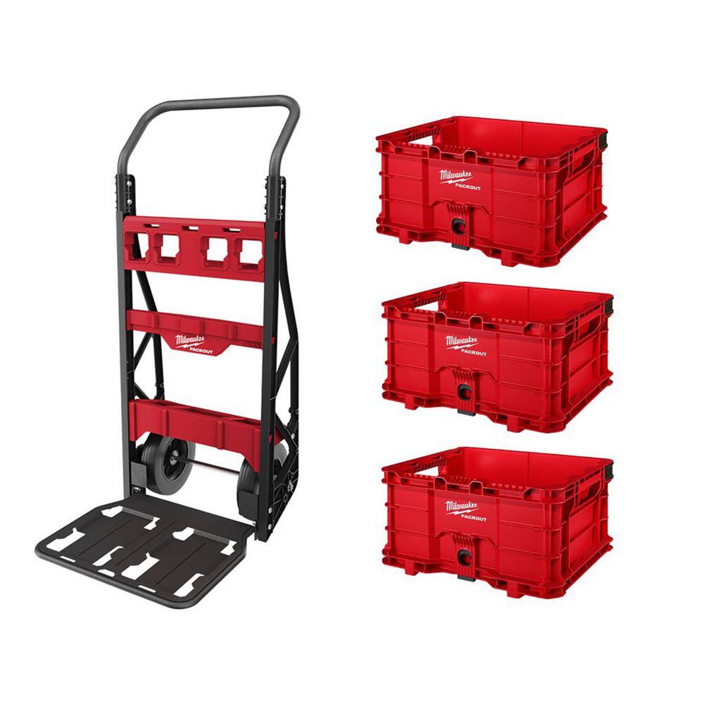 MW PACKOUT 20 in. 2-Wheel Utility Cart with (3) PACKOUT Tool Storage Crates 48-22-8415-48-22-8440x3