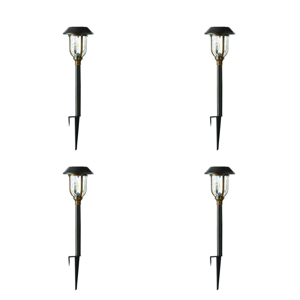 Hampton Bay Savannah 25 Lumens Solar 2-Tone Bronze and Brass LED Diecast Landscape Pathway Light Set with Vintage Bulb (4-Pack) NXT-C4000-7