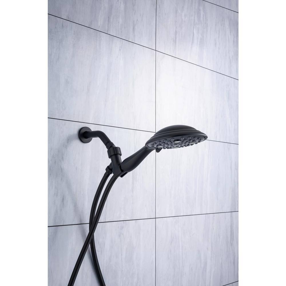 Mondawe Mondawell 6-Spray Patterns 6 in. Wall Mount Handheld Shower Head with Trim and Valve in Matte Black MA-D92101H-6