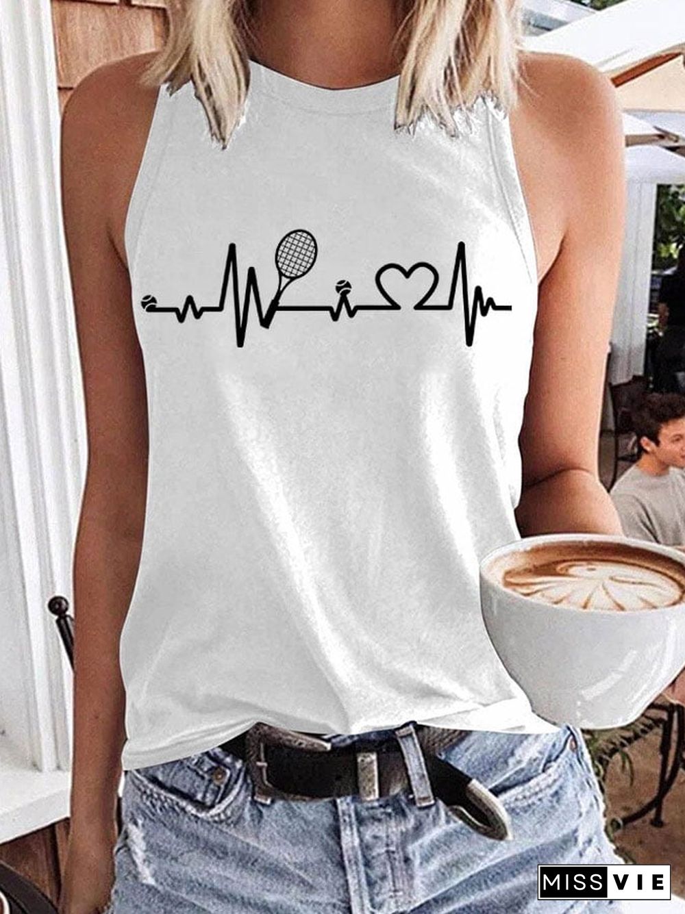 Women's Tennis Lovers Printed Casual Tank Top