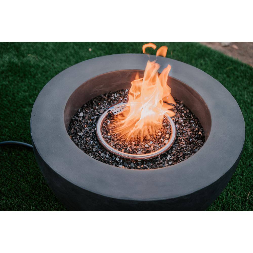 KANTE 25 in. W x 13.4 in. H Outdoor Round Concrete Metal Propane Gas Modern Smokeless Bowl Fire Pit Table in Charcoal RMFP-B01-60121