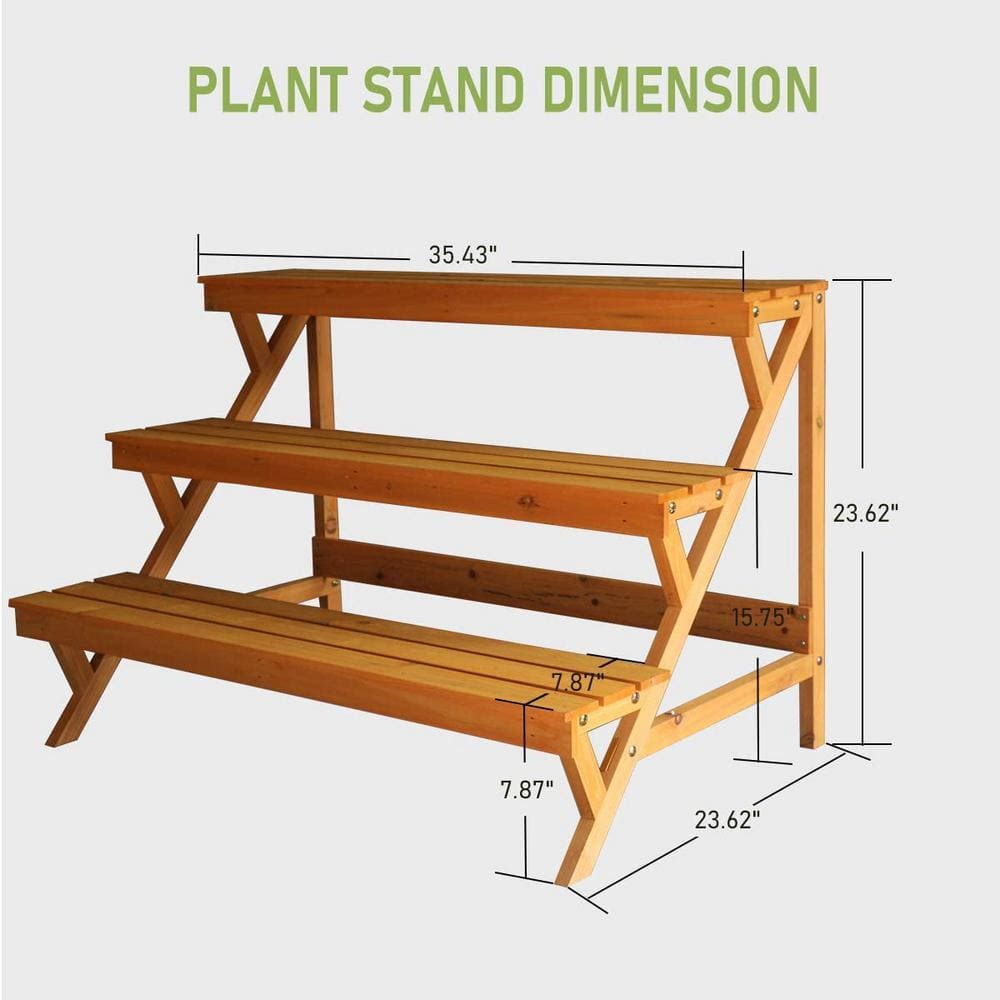 kdgarden 35 in. L x 23 in. H x 23 in. D Outdoor Step Wooden Plant Stand Planter Shelf (3-Tier) KD-WF-J