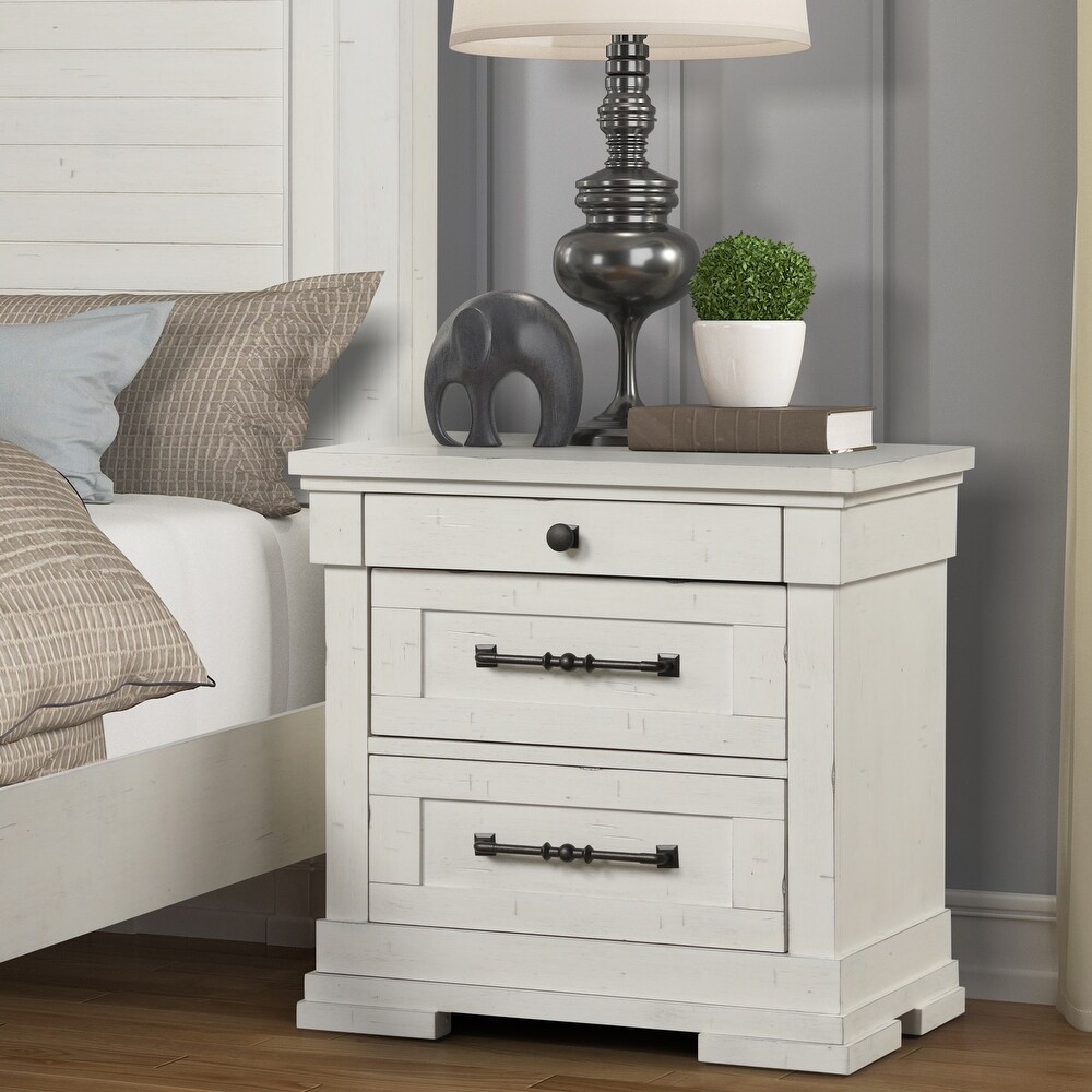 Roundhill Furniture Laria Antique White Finish Wood Panel Bed with Dresser  Mirror  and Two Nightstands