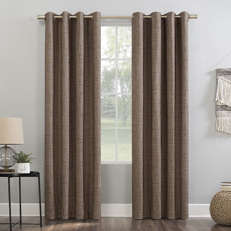 Sun Zero Kline 100% Blackout Thermal Burlap Weave Grommet Window Curtain