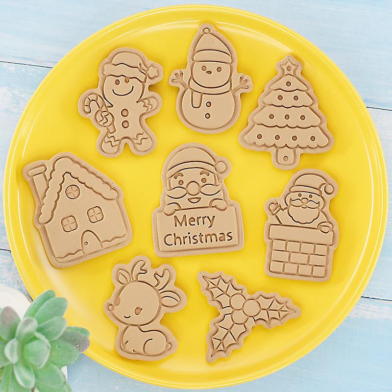 Born Pretty 8pcs 3d Christmas Cookie Cutters Biscuit Mold Santa Snowman Tree Elk Cookie Mould Stamp Xmas New Year Party Decor Baking Tools