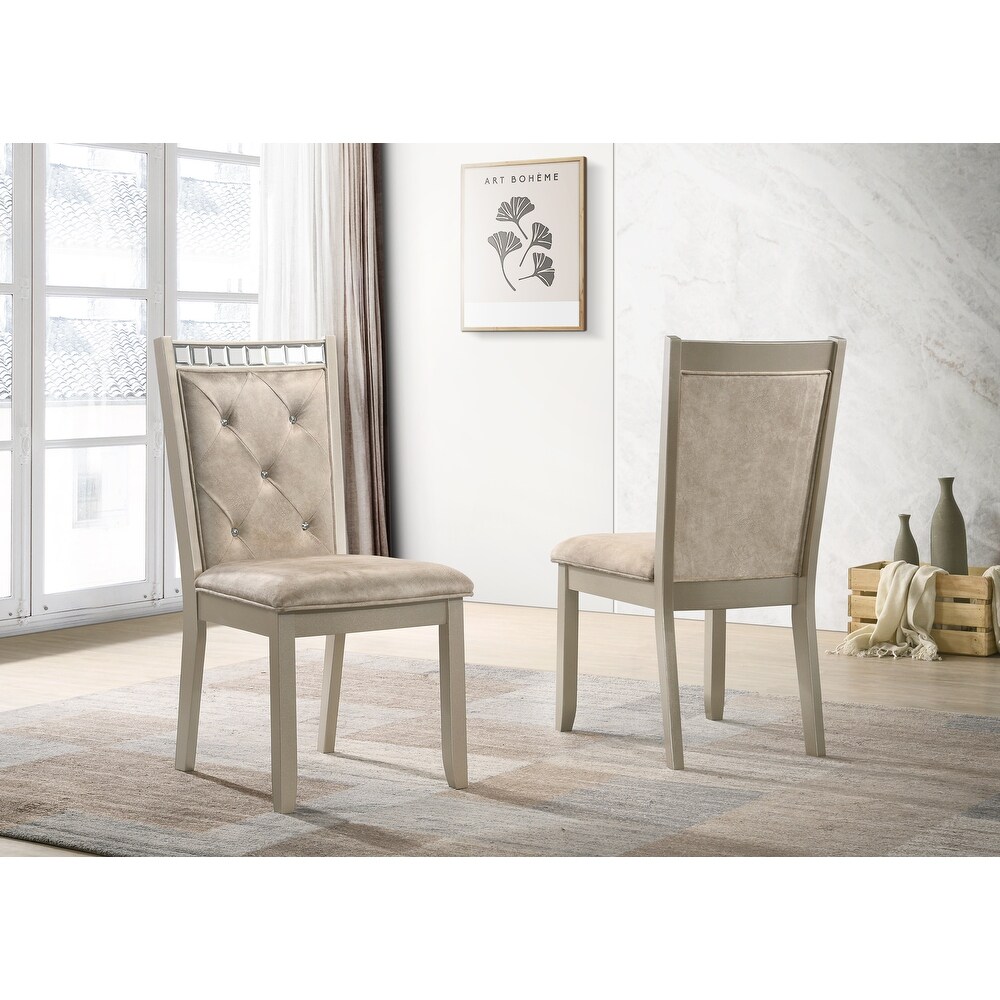 GTU Furniture Set for 6 Mirror Trim Rectangular Dining Table with Luxurious Button Chair in Grey/Silver or Champagne