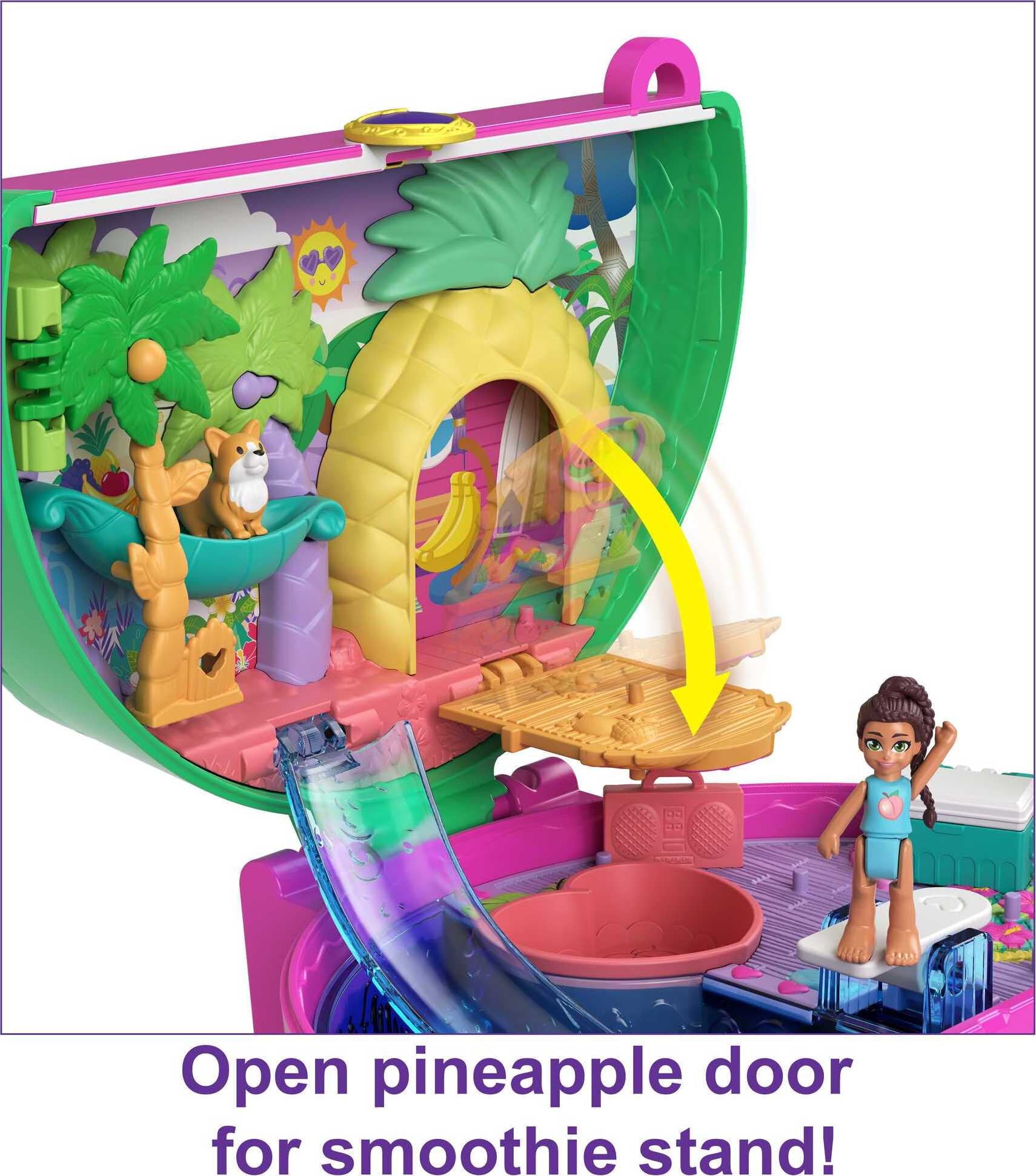 Polly Pocket Watermelon Pool Party Compact Playset with 2 Micro Dolls and Accessories, Travel Toys