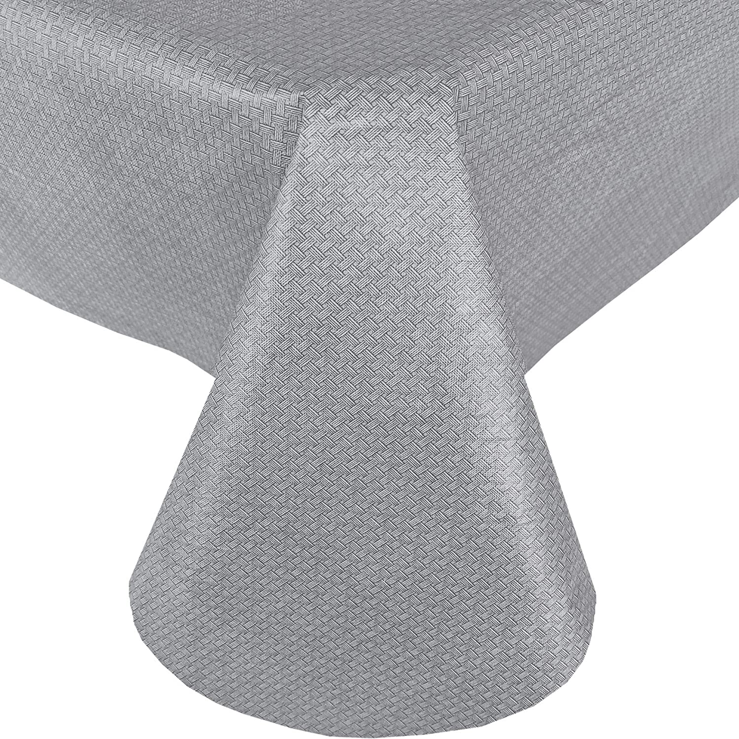 Newbridge Gray Basketweave Solid Color Vinyl Flannel Backed Tablecloth， Basket Weave Indoor/Outdoor Patio， Kitchen， Dining Tablecloth， 70” Round