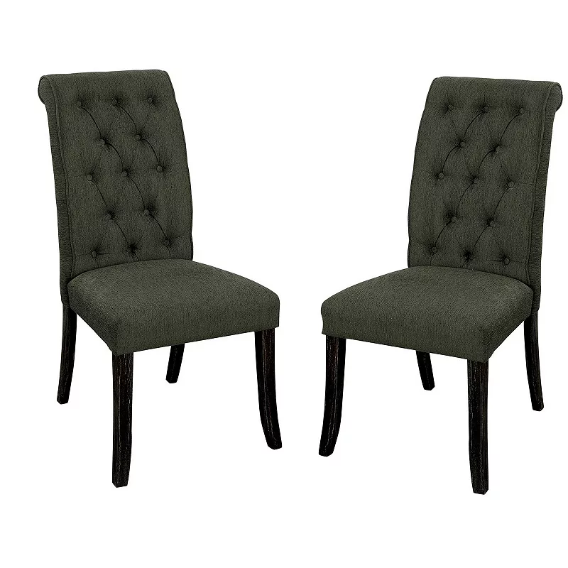 Button Tufted Wooden Fabric Upholstered Side Chair， Gray， Pack Of Two