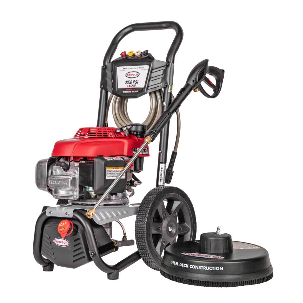 MegaShot 3000 PSI at 2.4 GPM HONDA GCV160 with OEM Technologies Axial Cam Pump Cold Water Premium Residential Gas Pressure Washer with 15 in. Surface Scrubber ;