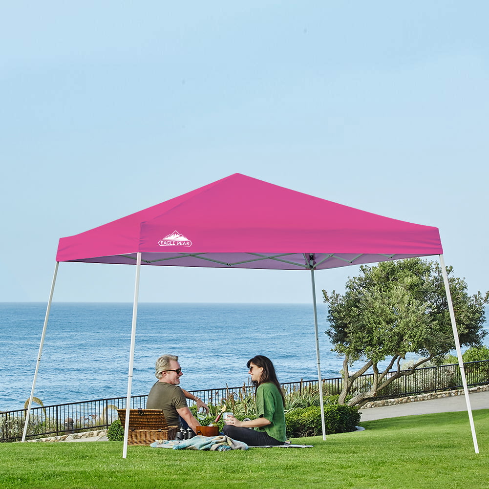 EAGLE PEAK 10' x 10' Slant Leg Pop-up Canopy Tent Easy One Person Setup Instant Outdoor Canopy Folding Shelter with 64 Square Feet of Shade (Pink)