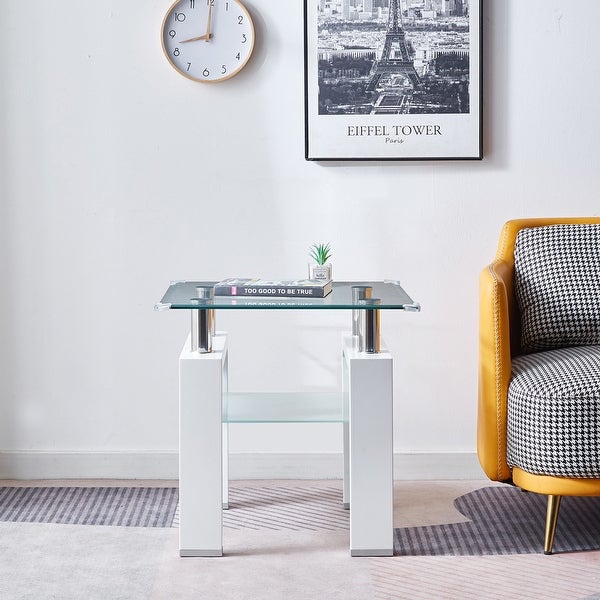 Glass Top Square Double-Layer End Table