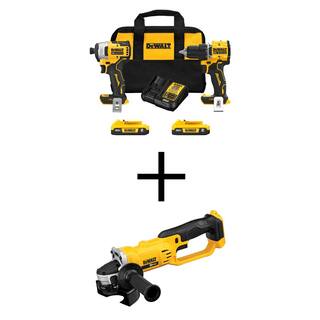 DW ATOMIC 20-Volt MAX Lithium-Ion Cordless Combo Kit (2-Tool) and 4.5 in. - 5 in. Grinder with (2) 2Ah Batteries  Charger DCK225D2WCG412B