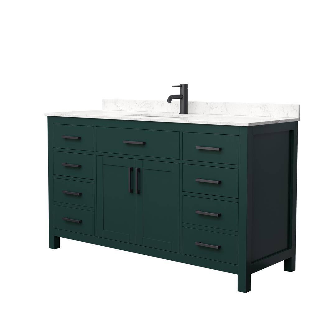 Wyndham Collection Beckett 60 in. W x 22 in. D x 35 in. H Single Sink Bathroom Vanity in Green with Carrara Cultured Marble Top WCG242460SGKCCUNSMXX