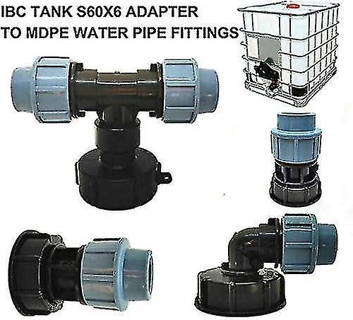 Ibc Tank Adapter， S60x6 Ibc Water Tank Adapter With 25mm Mdpe T-connector， Compatible With Uk And Eu Standard Ibc Containers25mm