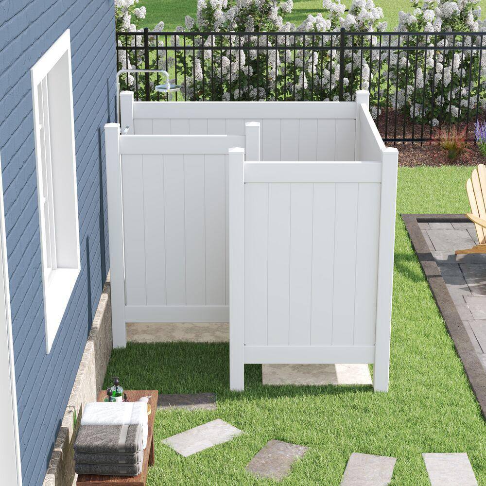 Barrette Outdoor Living 6.4 ft. x 6.4 ft. White Vinyl Fence Panel Outdoor Changing Room 73055224