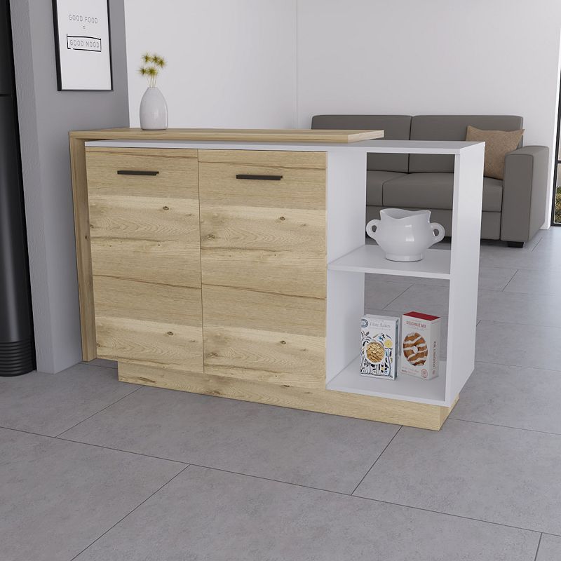 Aspen Kitchen Island， Two Concealed Shelves ， Three Divisions