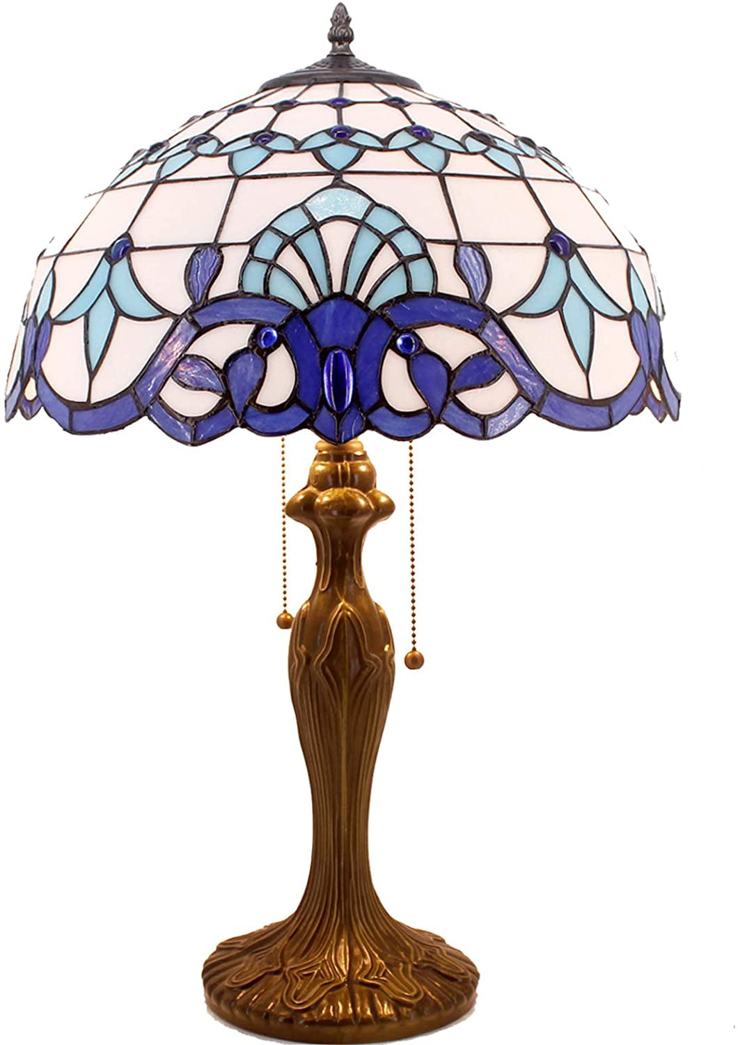  Lamp Blue Navy White Stained Glass Baroque Bedside Table Lamp Style Desk Light Metal Base 16X16X24 Inches Decor Bedroom Living Room Home Office S003B Series