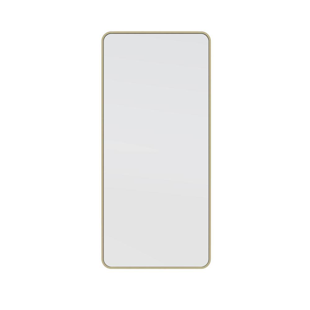 Glass Warehouse 22 in. W x 48 in. H Stainless Steel Framed Radius Corner Bathroom Vanity Mirror in Satin Brass SF-SQR-22X48-SB