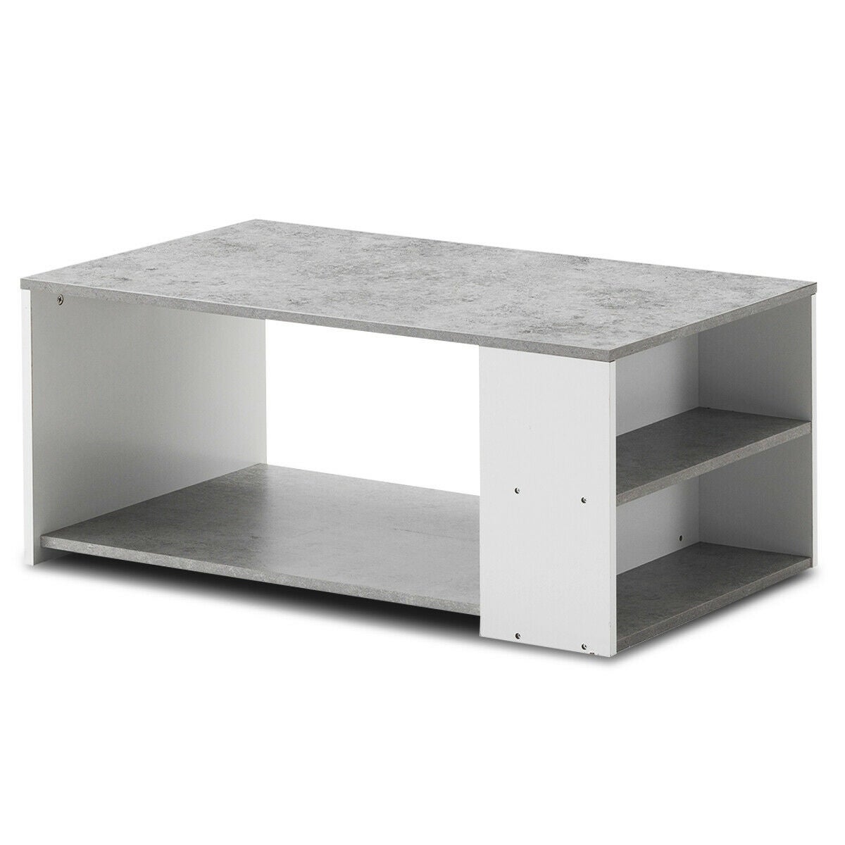 Coffee Table Sofa Side Table with Storage Shelves -Gray - 35