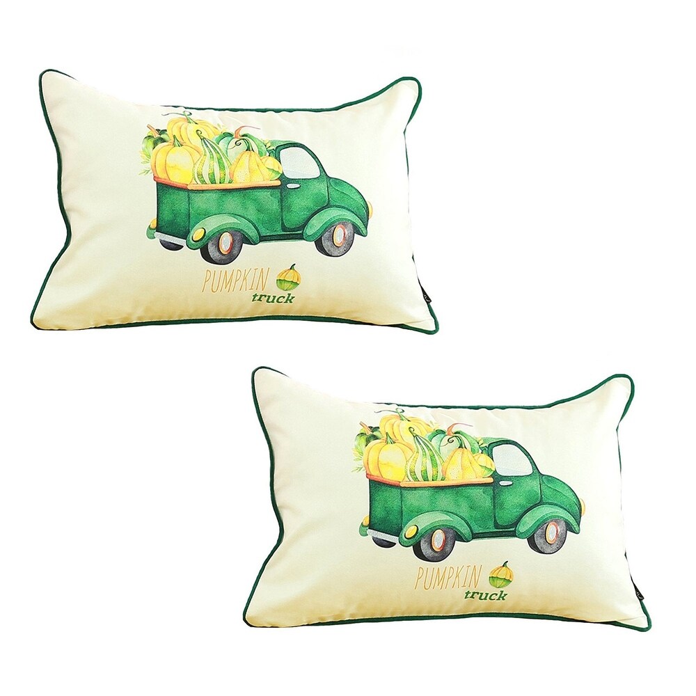 Decorative Fall Thanksgiving Throw Pillow Cover Truck Lumbar Set of 2