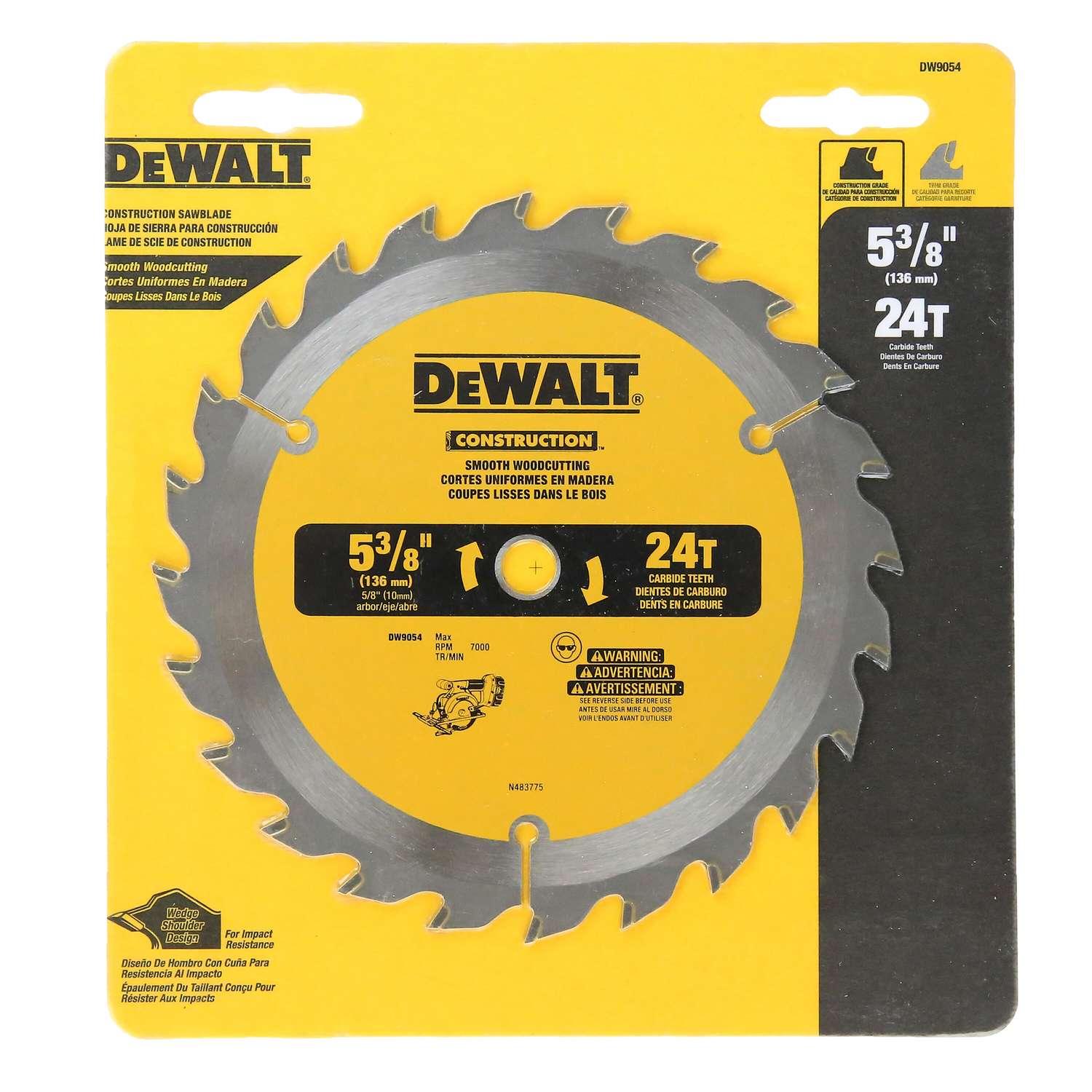 DW 5-3/8 in. D X 10 mm Tungsten Carbide Circular Saw Blade 24 teeth 1 pk