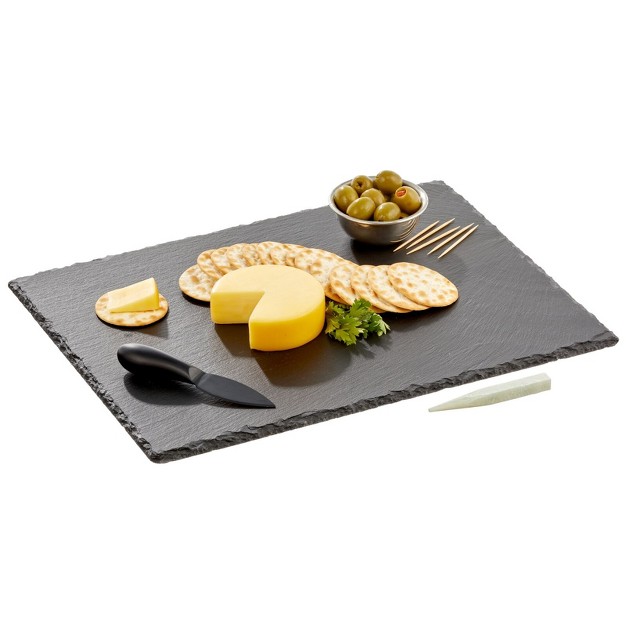 Mdesign Slate Stone Serving Charcuterie Tray And Chalk Pencil Food Board