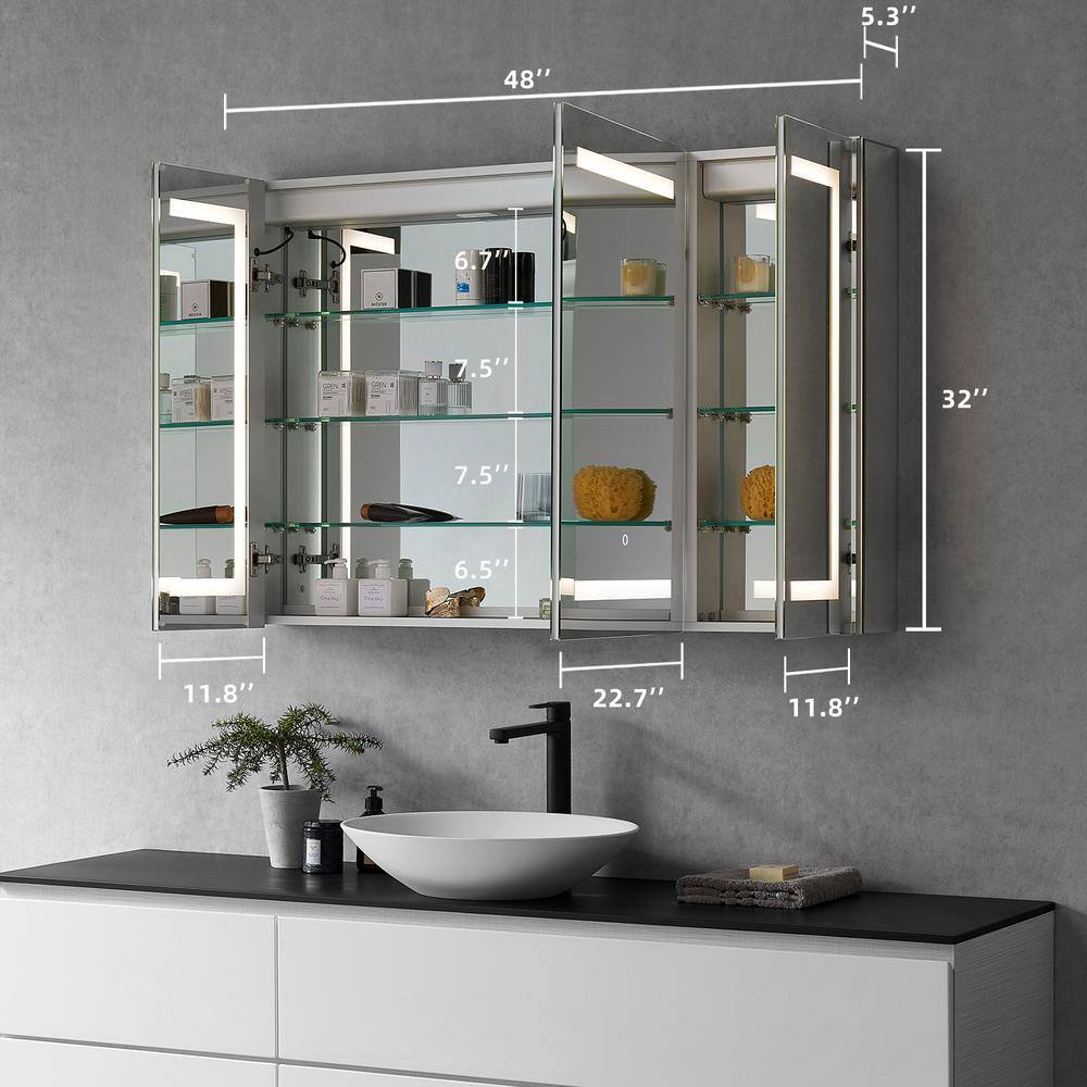 Altair Bojano 48 in. W x 32 in. H Medium Rectangular Silver RecessedSurface Mount Medicine Cabinet with Mirror and Lighting 760048-LED-MC