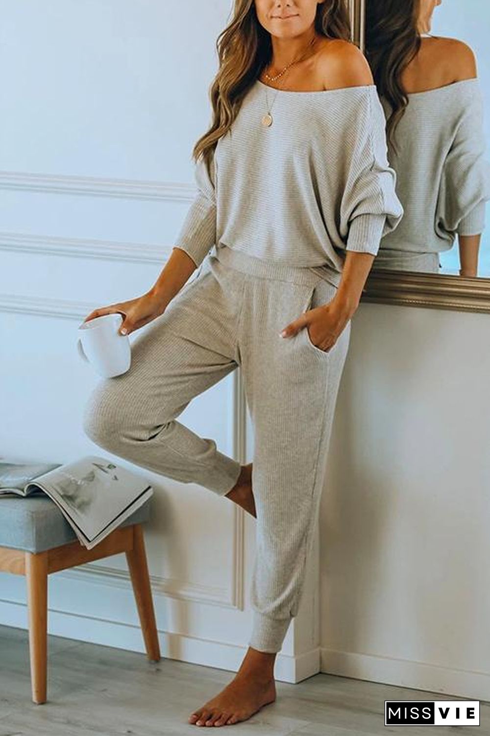 Batwing Long Sleeves Top and Long Pants Loungewear Set