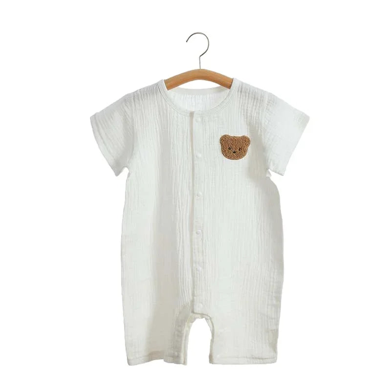 Baby Romper Muslin Short Sleeves Jumpsuit for Girls Boys Cute Bear One-Pieces Clothing Newborn Summer Thin Bodysuits