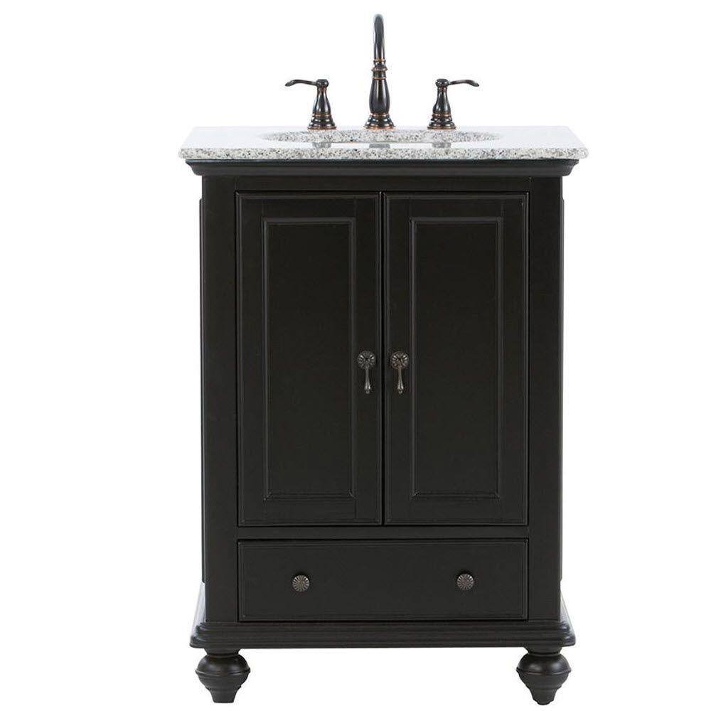 Home Decorators Collection Newport 25 in. W x 21-12 in. D Bath Vanity in Black with Granite Vanity Top in Gray 9085-VS25H-BK