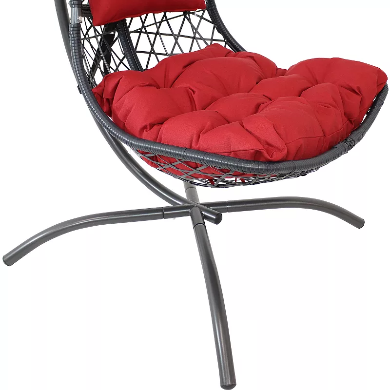 Sunnydaze Resin Wicker Lounge Chair with Steel Stand and Cushions - Red