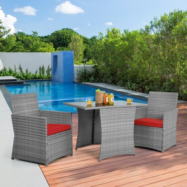 Gymax 3PCS Outdoor Rattan Conversation Set Patio Dining Table Set w/