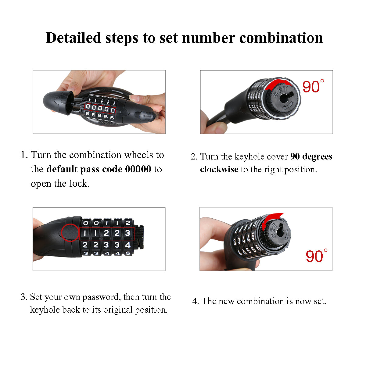 Bike Lock Cable - High Security 5 Digit Resettable Combination Coiling Cable Lock with Complimentary Mounting Bracket - 4FT Combination Bike Lock - Security Anti-theft Bicycle lock Cable