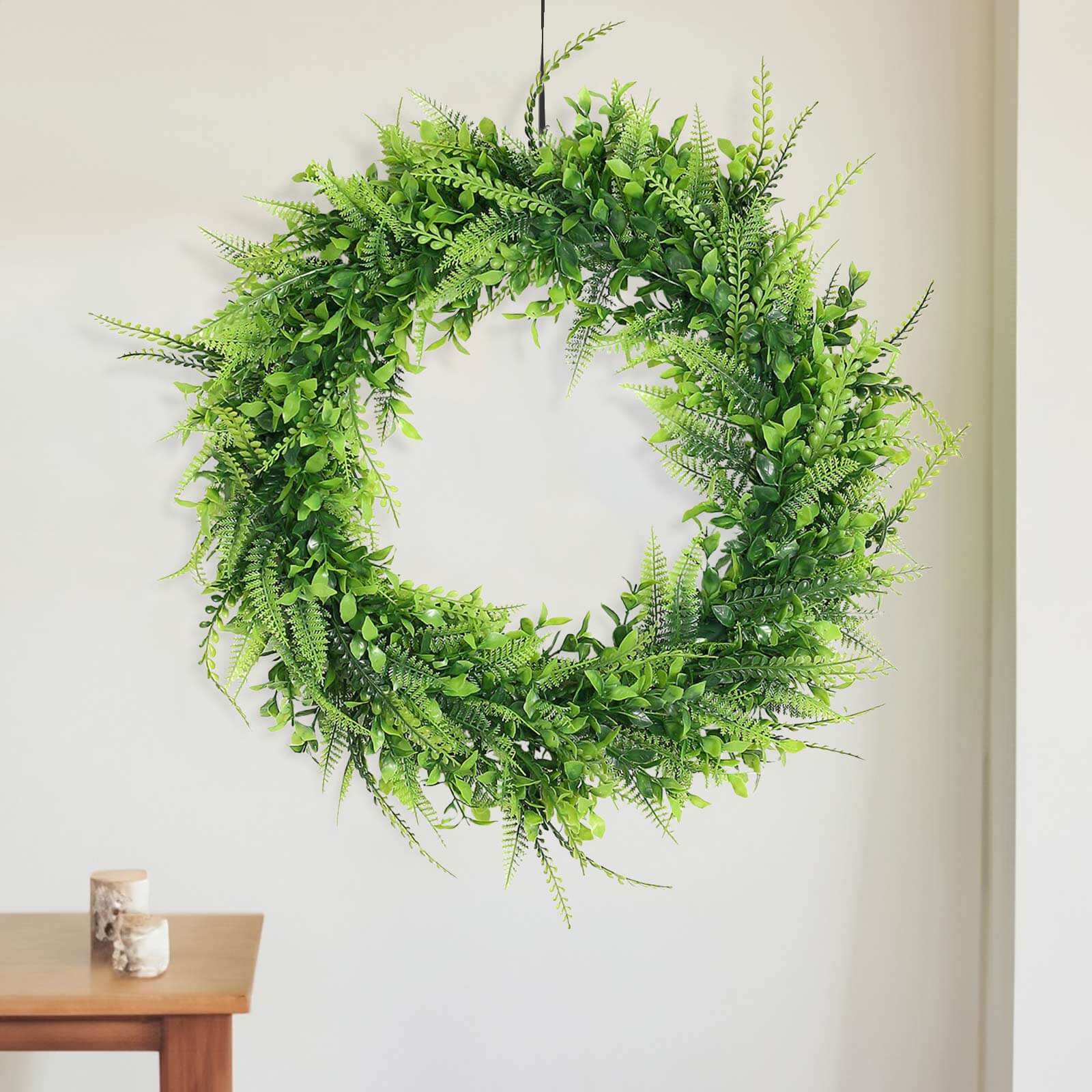 2 Pack Green Artificial Lifelike Boxwood Fern Mix Spring Wreaths 22