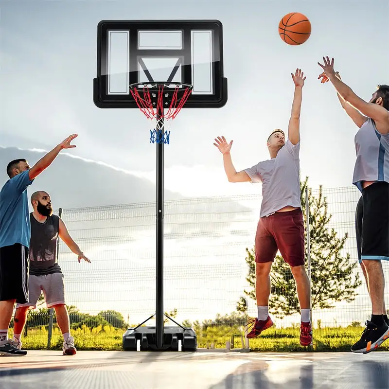 Outdoor Portable Basketball Hoop 12-Level Height Adjustable Basketball Goal System with 44 Inch Shatterproof Backboard for Kids Teens Adults