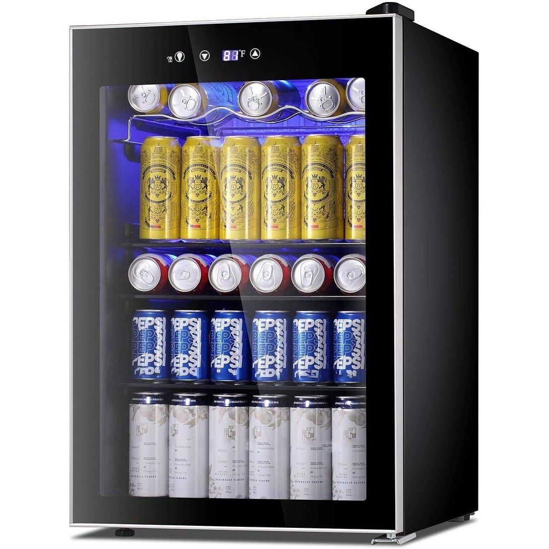 4.5 Cu Ft Beverage Refrigerator Cooler， 126 Can Mini Fridge for Soda Beer Wine