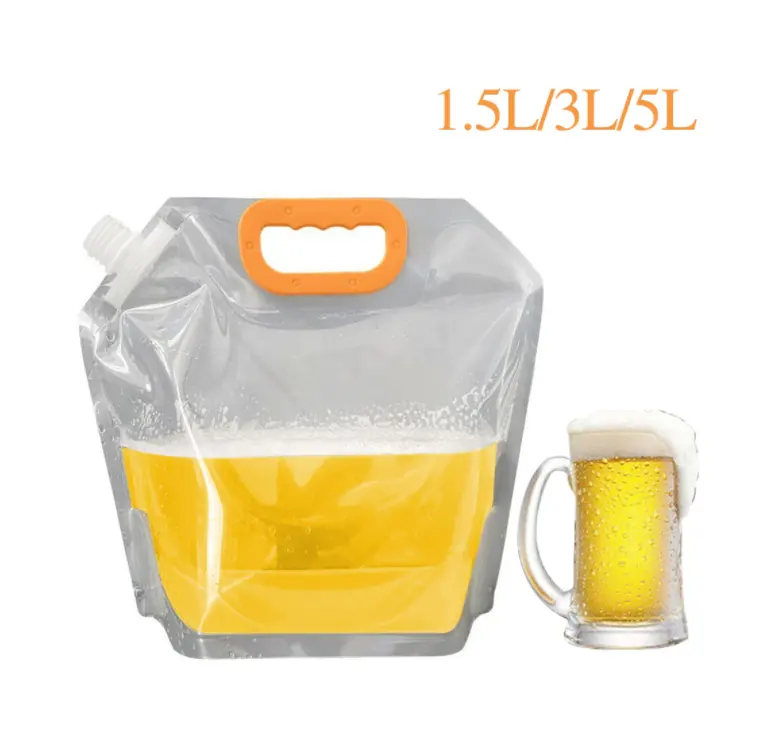 1.5/3/5L Foldable Beer Bag Transparent Stand Up Plastic Juice Milk Packaging Bag Outdoor Camping Hiking Portable Water Bags