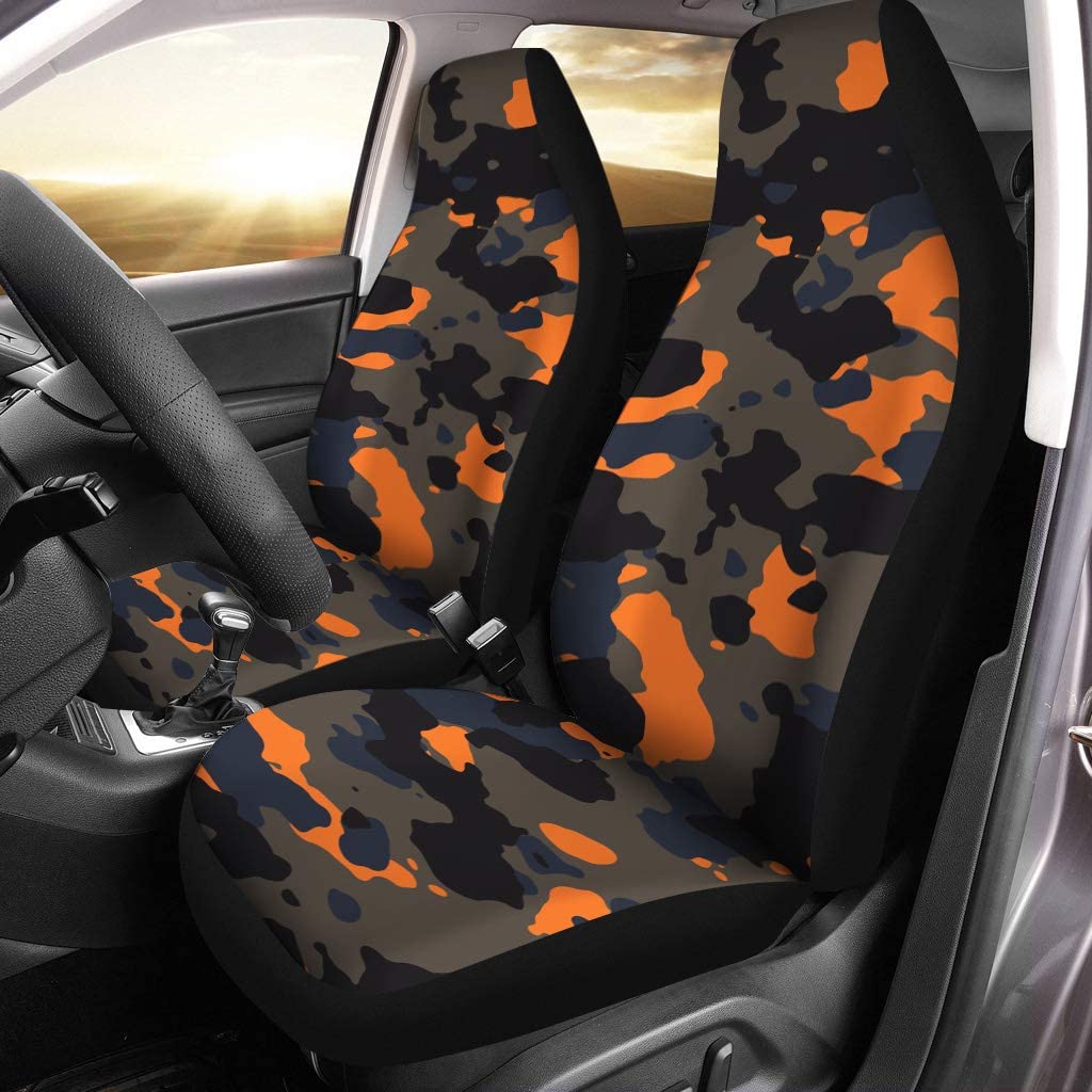 FMSHPON Set of 2 Car Seat Covers Brown Dark and Orange Wide Camo Pattern Camouflage Universal Auto Front Seats Protector Fits for Car，SUV Sedan，Truck