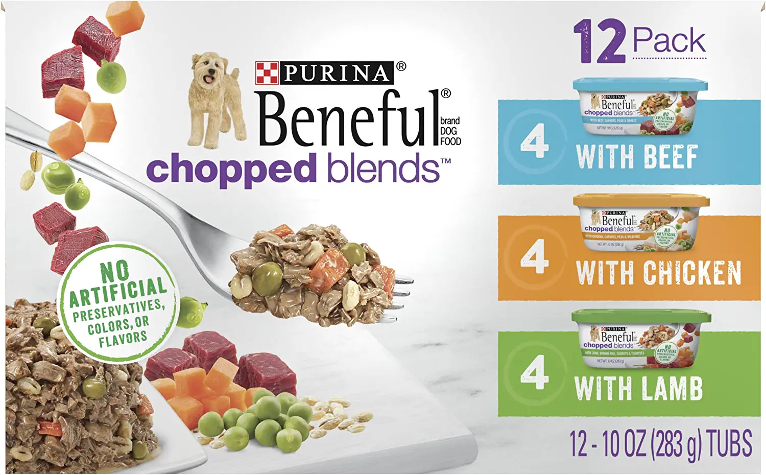 Purina Beneful High Protein Gravy Wet Dog Food Variety Pack， Chopped Blends - (12) 10 oz. Tubs