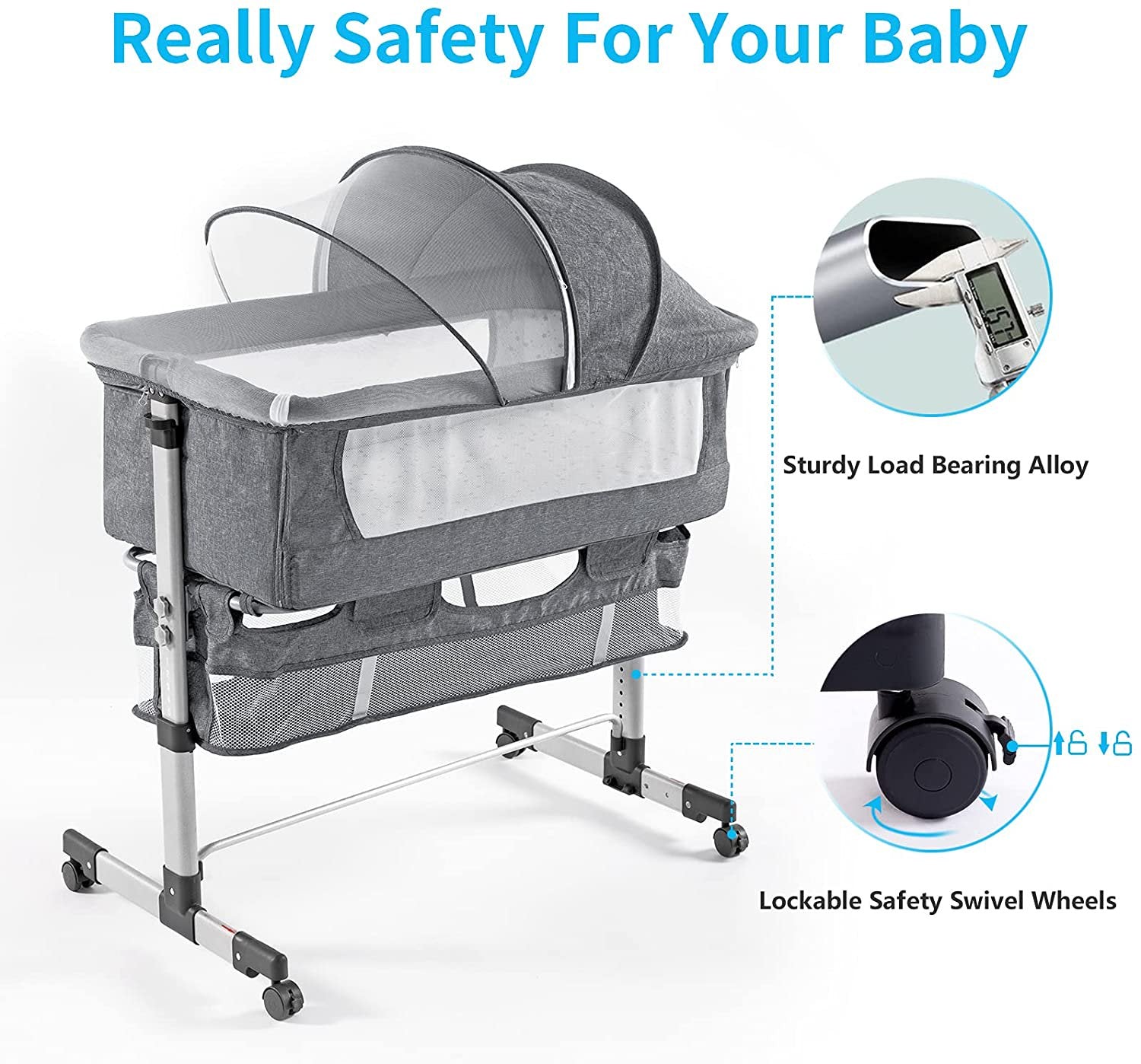 Nordmiex Baby Bassinet 3 in 1 Bedside Sleeper for Newborn / Infant, Gray