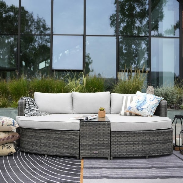 4-piece Patio Wicker Daybed Set with Side Table - Overstock - 19209038