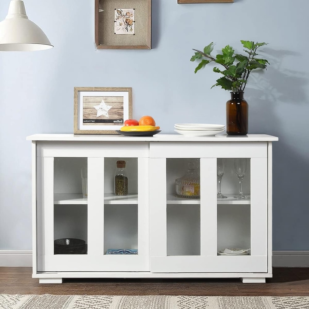 HomyLin White Sideboard Buffet Cabinet with Tempered Glass Doors