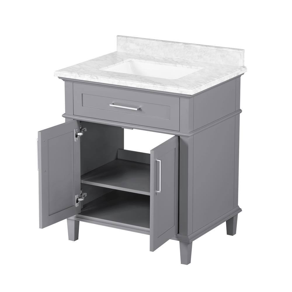 Home Decorators Collection Sonoma 30 in. W x 22 in. D x 34 in. H Bath Vanity in Pebble Gray with White Carrara Marble Top Sonoma 30PG