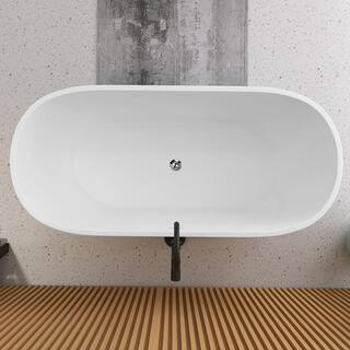 Xspracer Moray 55 in. x 29 in. Acrylic Flatbottom Freestanding Soaking Non-Whirlpool Bathtub with Pop-up Drain in Matte White JH-9530755MW